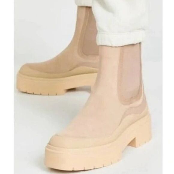 Sam Edelman Lulia Lug Chelsea Boot 9 Sesame Leather Suede Platform Combat - Picture 1 of 15